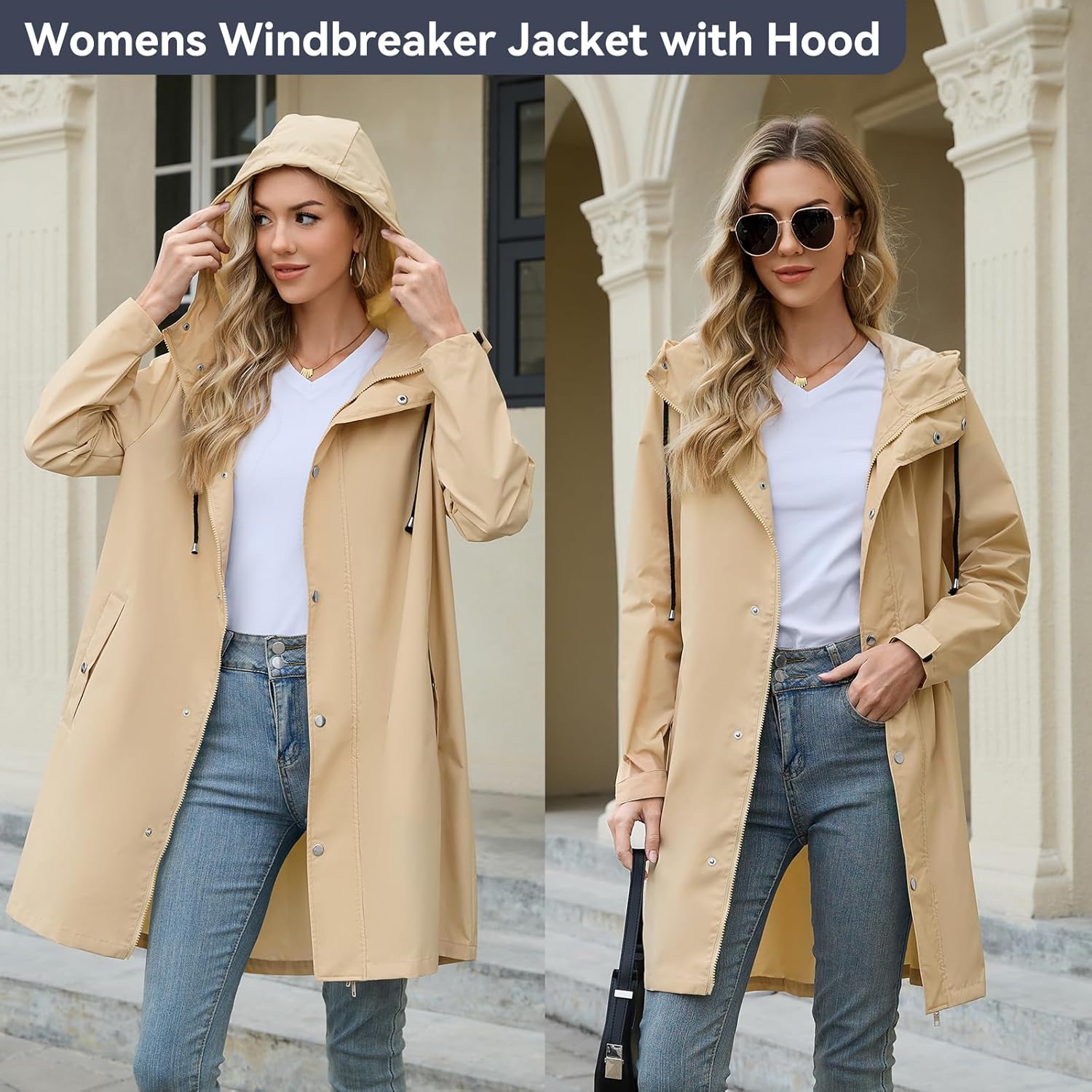 Packable Waterproof Rain Jacket Women with Hood Raincoat Windbreaker Long Hooded Trench Coats S-2XL Available - Image 3