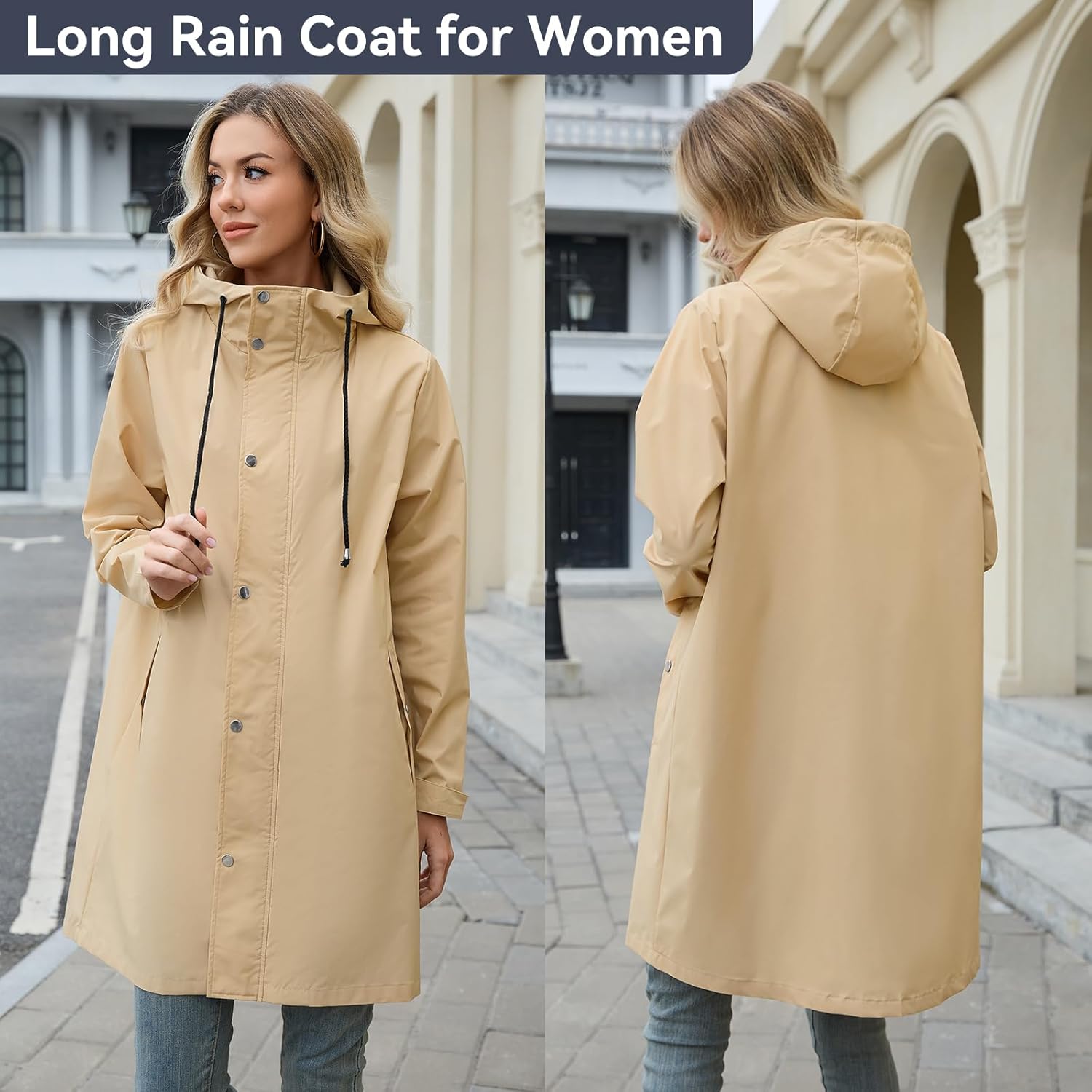 Packable Waterproof Rain Jacket Women with Hood Raincoat Windbreaker Long Hooded Trench Coats S-2XL Available - Image 4
